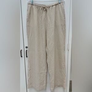 Mahina Tan & White Striped Wide Leg Pull On Drawstring Pants Size L